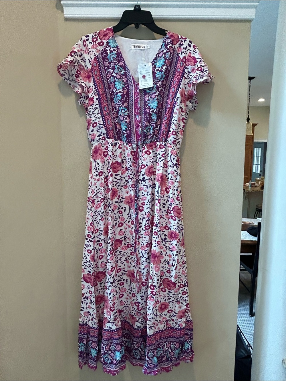 Temofon Floral Boho Maxi Dress in Pink & Teal
